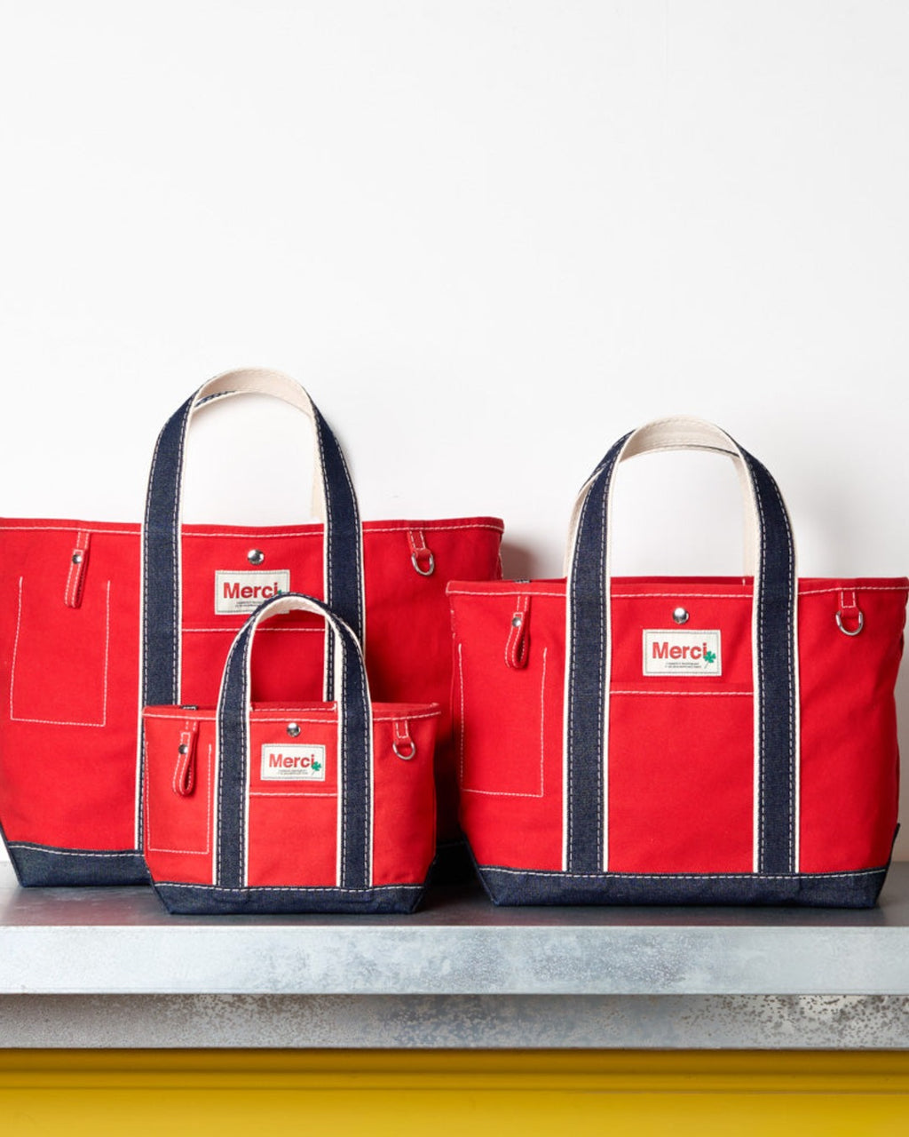 Merci - Candide shopping bag Ribbon - Red & Denim