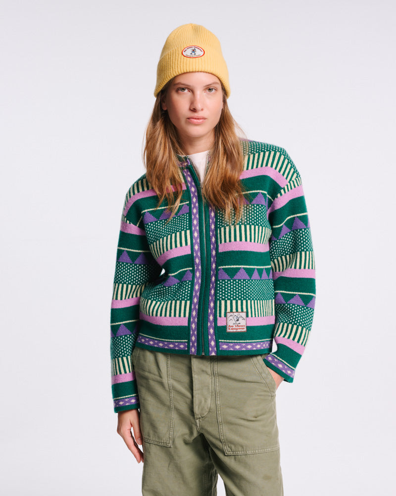 Au Vieux Campeur - Paid Leave - Nicole Cardigan - Green & Purple