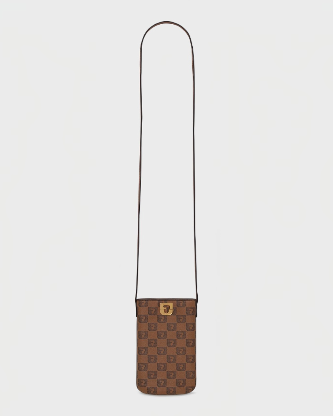 Gerard Darel - Phone Holder in Monogram Coated Canvas and Ladyphone Leather - Camel