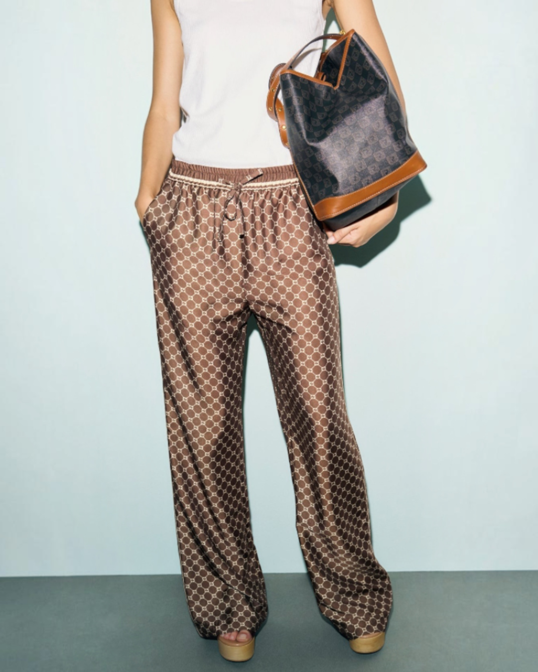 Gerard Darel - Clery Monogram Satin Trousers - Brown