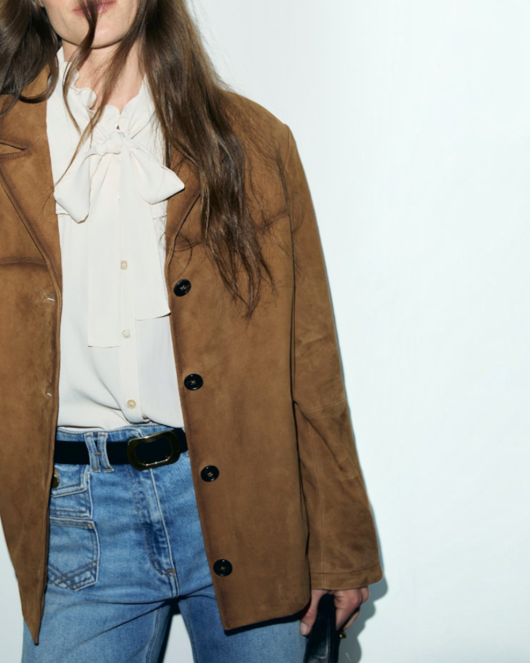 Gerard Darel - Paule Velvet Leather Jacket with Tailored Collar - Brown