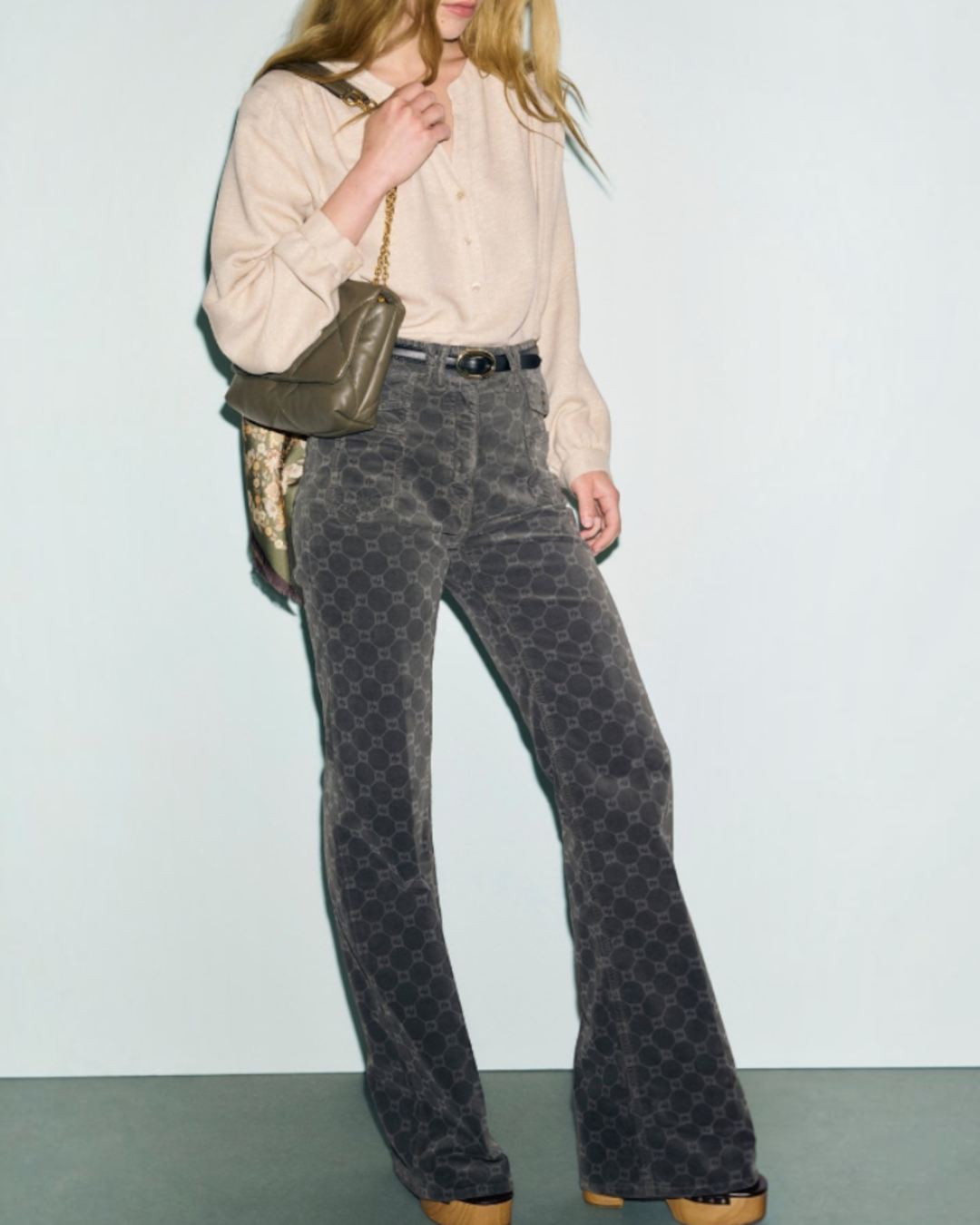 Gerard Darel - Pantalon Flare En Velours À Monogramme Anna - Gris