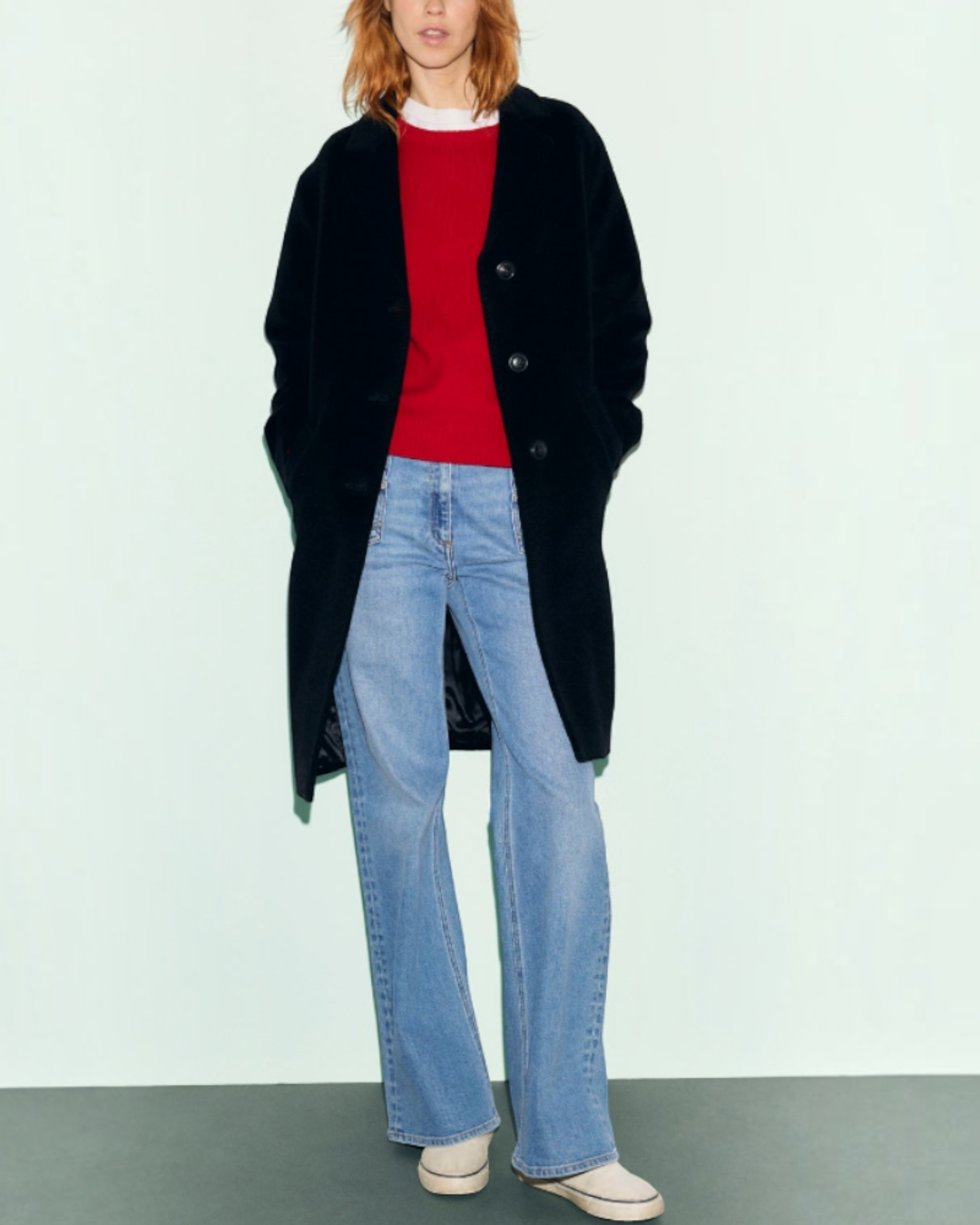 Gerard Darel - Manteau Droit En Laine Et Angora Aelis - Noir