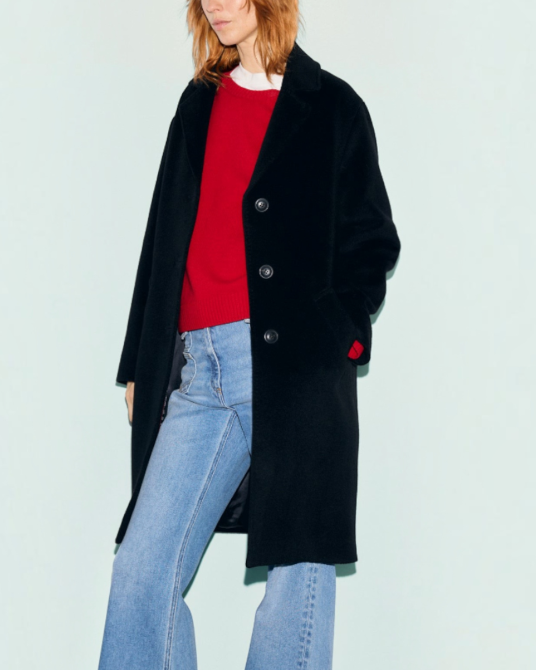 Gerard Darel - Manteau Droit En Laine Et Angora Aelis - Noir