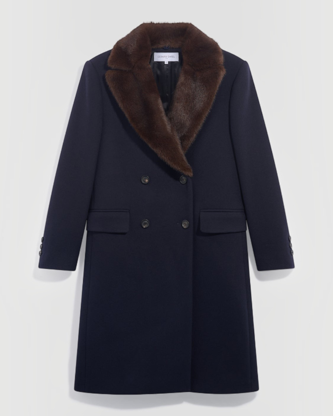 Gerard Darel - Manteau Croisé À Col En Fausse Fourrure Alen - Marine