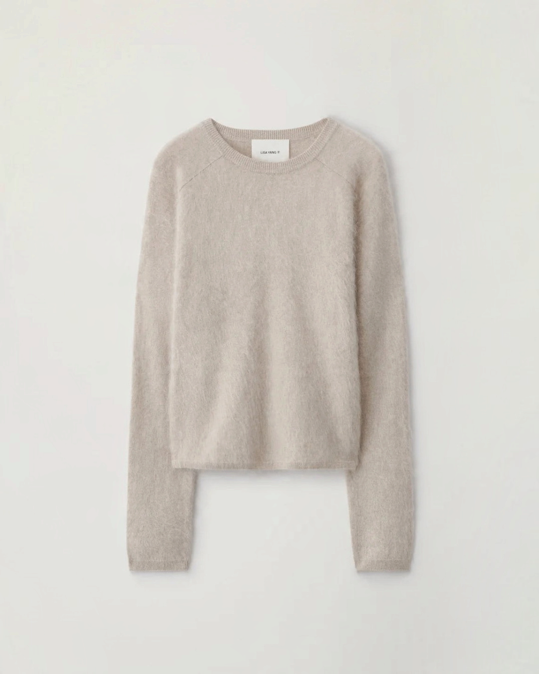 Pull Lexia Merci Paris en cachemire brossé couleur sable avec encolure ronde et manches raglan