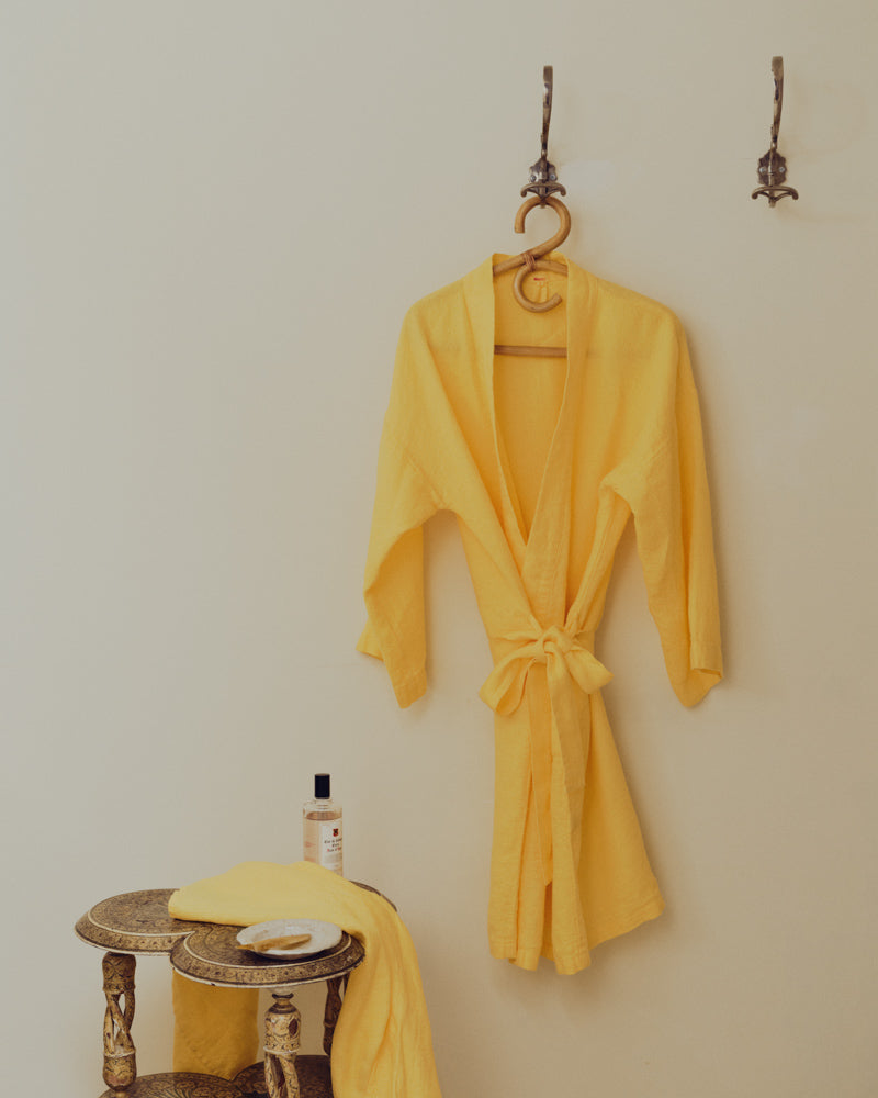 Merci - Peignoir En Lin - Jaune Citronnade