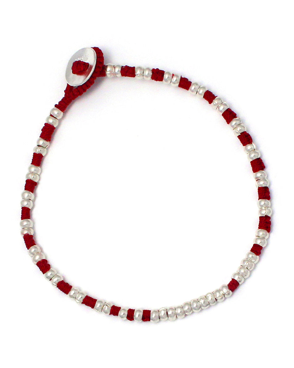 Mikia - Silver Beads Bracelet - Red