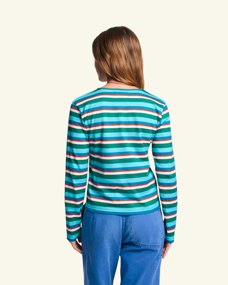 Au Vieux Campeur - Paid Leave - Bianca T-Shirt - Green Bleu Red & Ecru
