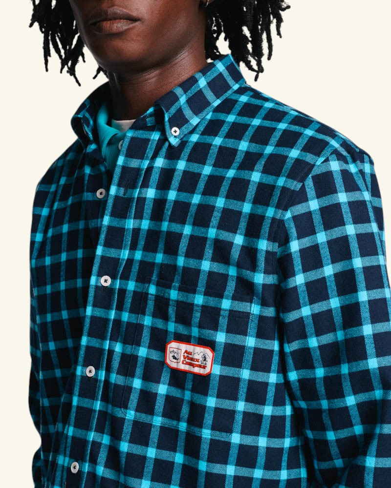 Au Vieux Campeur - Congés Payés - Chemise Elmer Flanelle - Marine & Turquoise