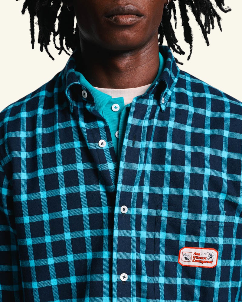 Au Vieux Campeur - Congés Payés - Chemise Elmer Flanelle - Marine & Turquoise
