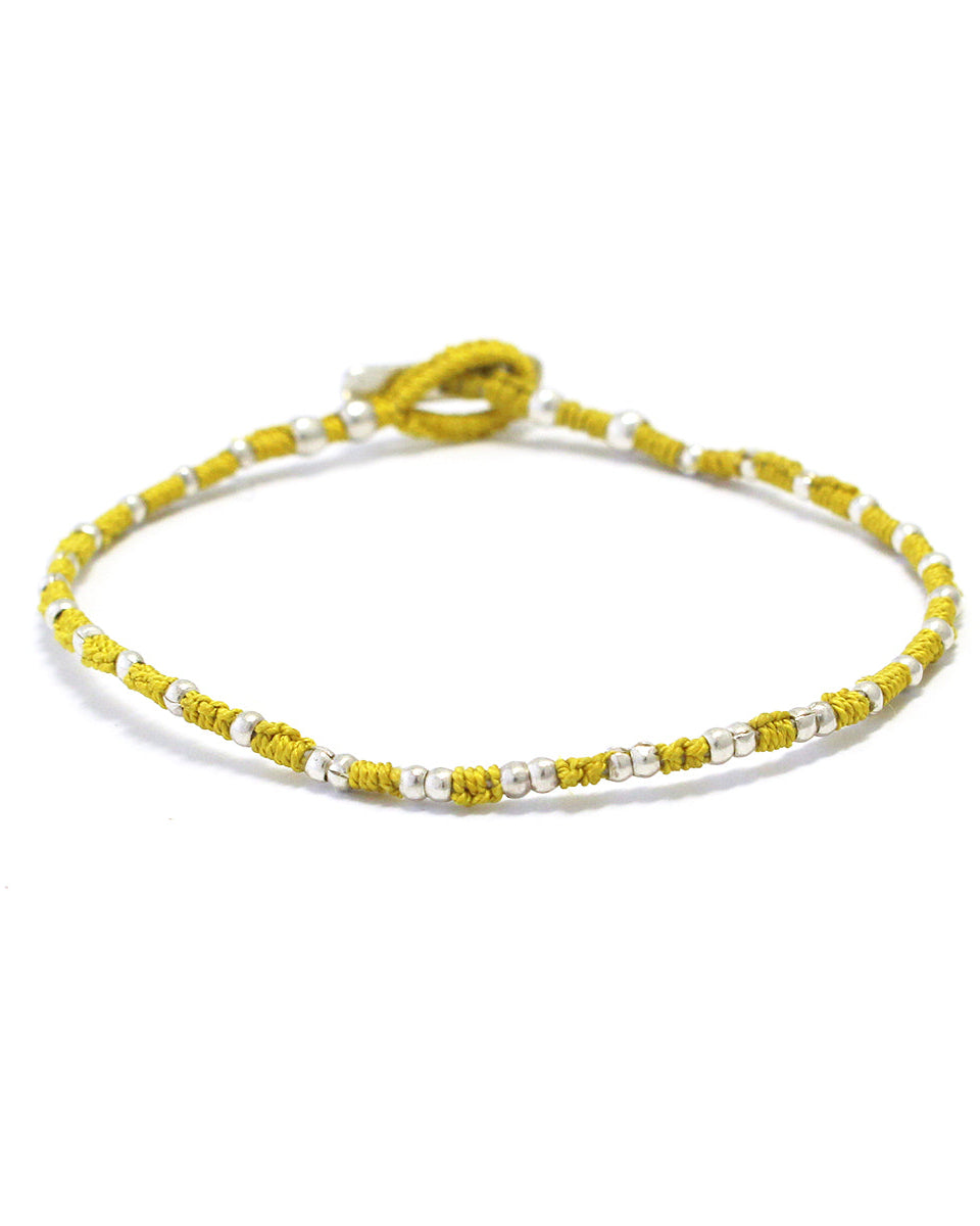 Mikia - Small Silver Beads Bracelet - Yellow