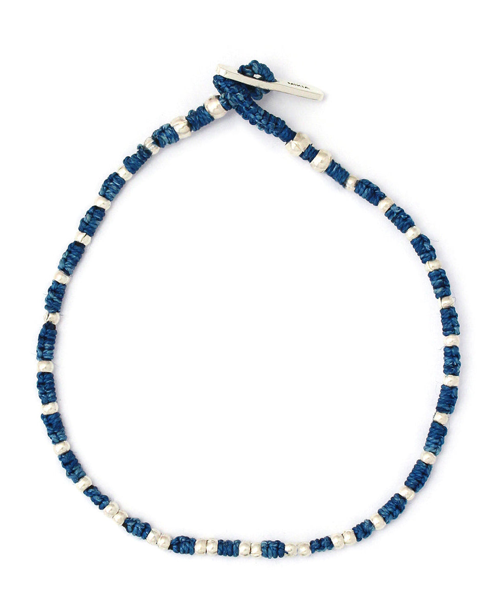 Mikia - Small Silver Beads Bracelet - Bleu