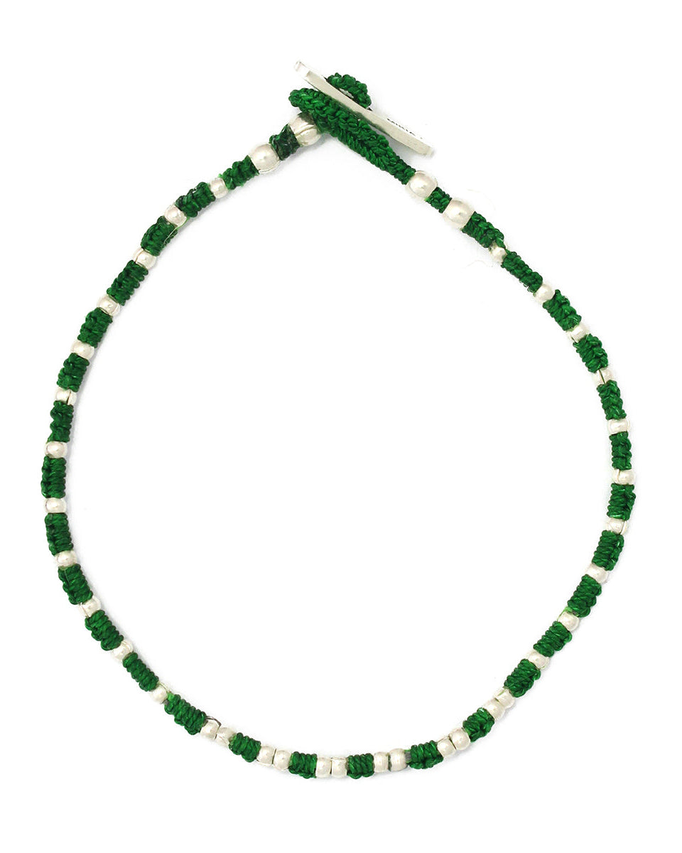 Mikia - Small Silver Beads Bracelet - Green