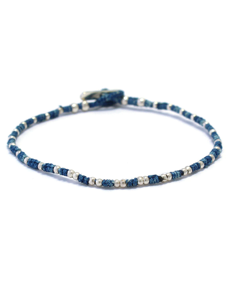 Mikia - Small Silver Beads Bracelet - Bleu