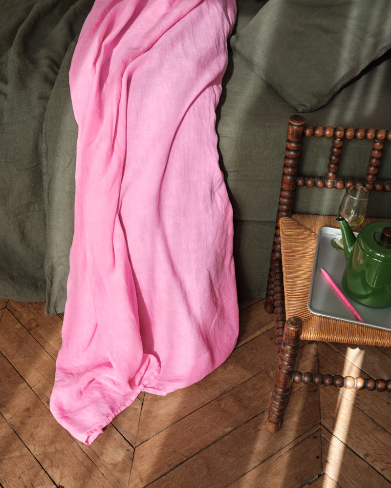 Merci - Washed linen flat sheet - Garance Pink