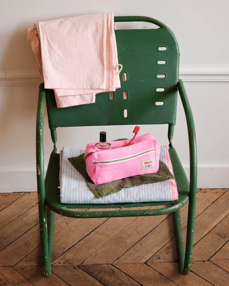 Merci - Trousse De Toilette En Lin Lavé - Rose Garance