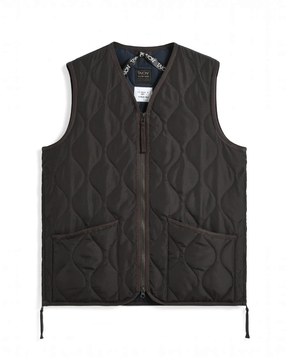 Gilet matelassé Merci Paris Taion marron chocolat en tissu ripstop avec col en V et fermeture zippée