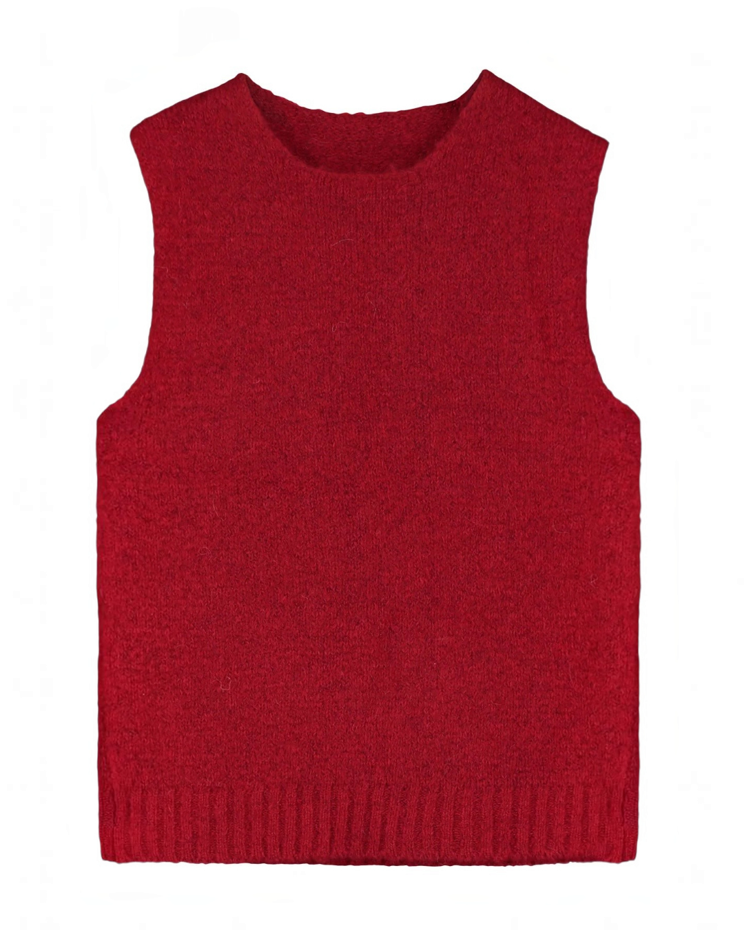 Pull sans manches Merci Paris Lima rouge en maille douce d'alpaga et laine, coupe minimaliste et épurée
