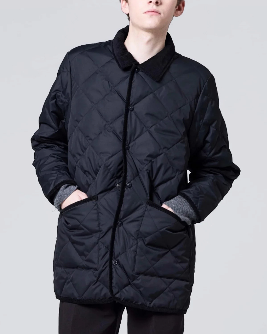 Taion - Cardigan matelassé Piping Collar en polyester - Noir