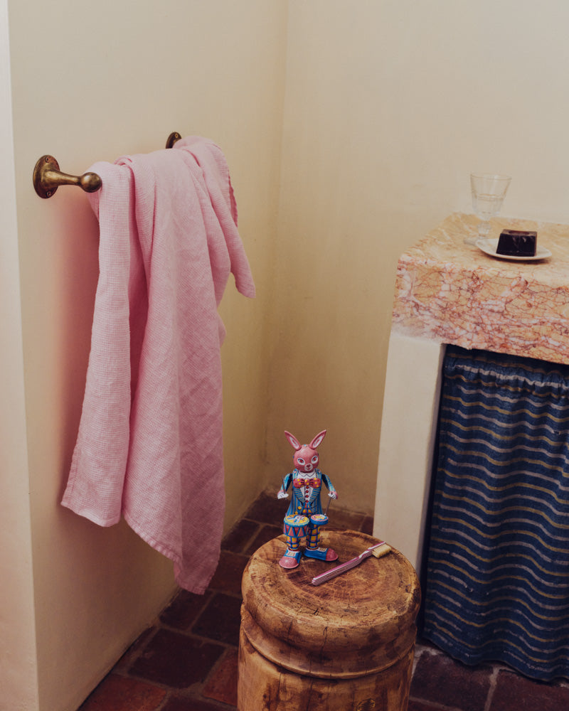 Merci - Serviette De Bain En Lin Nid D'Abeille - Rose Granité