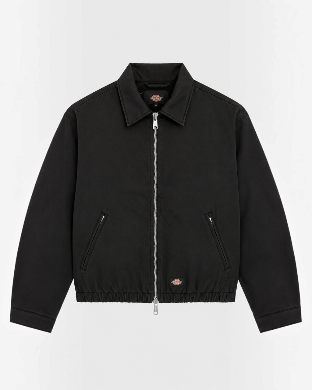 Black cotton Eisenhower jacket from Merci Paris, workwear style with zip fastening and classic collar.