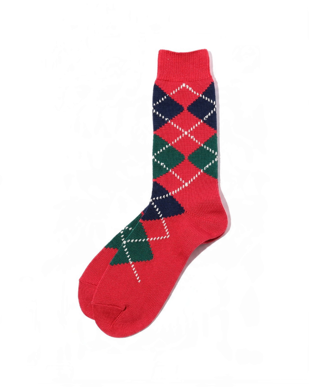 Chaussettes Merci Paris Beams Plus en coton rouge à motif losanges multicolores style vintage