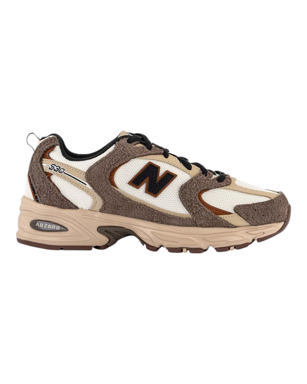 Baskets New Balance 530 Dark Mushroom Merci Paris en daim et mesh avec amorti ABZORB et design rétro années 2000