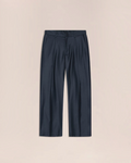 Pantalon Merci Paris NN.07 Kay bleu marine en flanelle de laine mélangée avec coupe ample et plis sur le devant