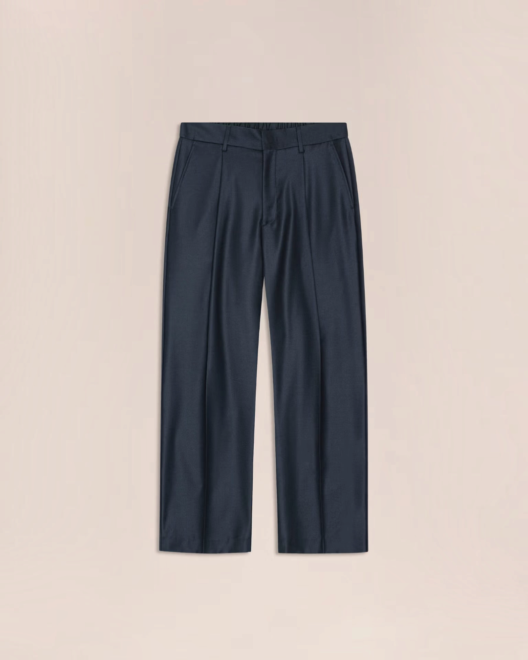 Pantalon Merci Paris NN.07 Kay bleu marine en flanelle de laine mélangée avec coupe ample et plis sur le devant