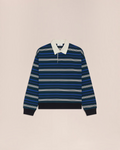 Polo Merci Paris NN.07 David à rayures bleues, manches longues en coton biologique avec col blanc contrastant