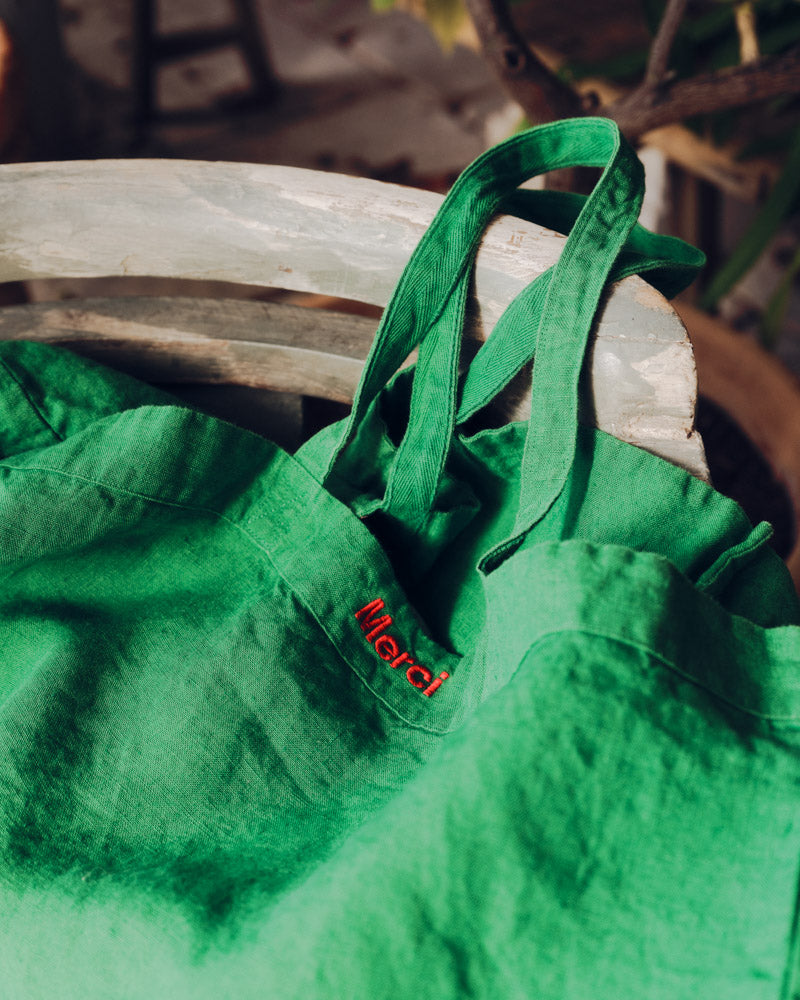 Merci - Washed linen Merci shopping bag - Vegetable Green