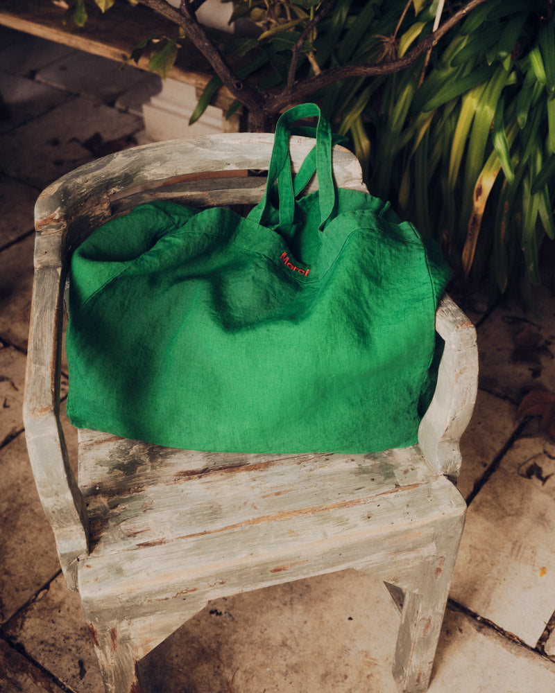 Merci - Washed linen Merci shopping bag - Vegetable Green