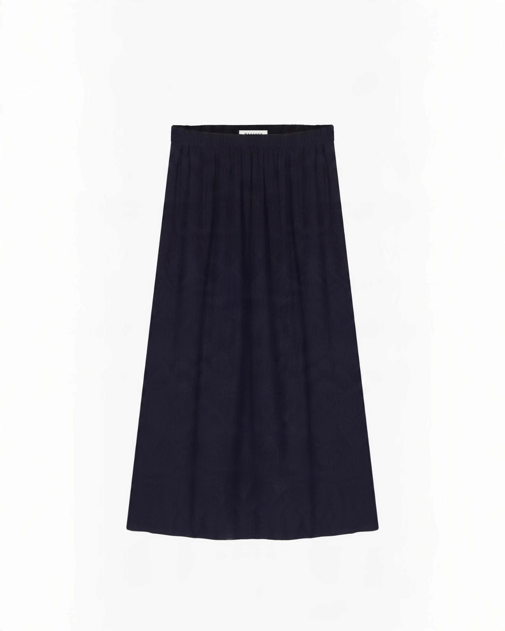 Jupe midi Merci Paris Masscob Adele bleu marine en mélange de coton et laine avec une silhouette froncée fluide