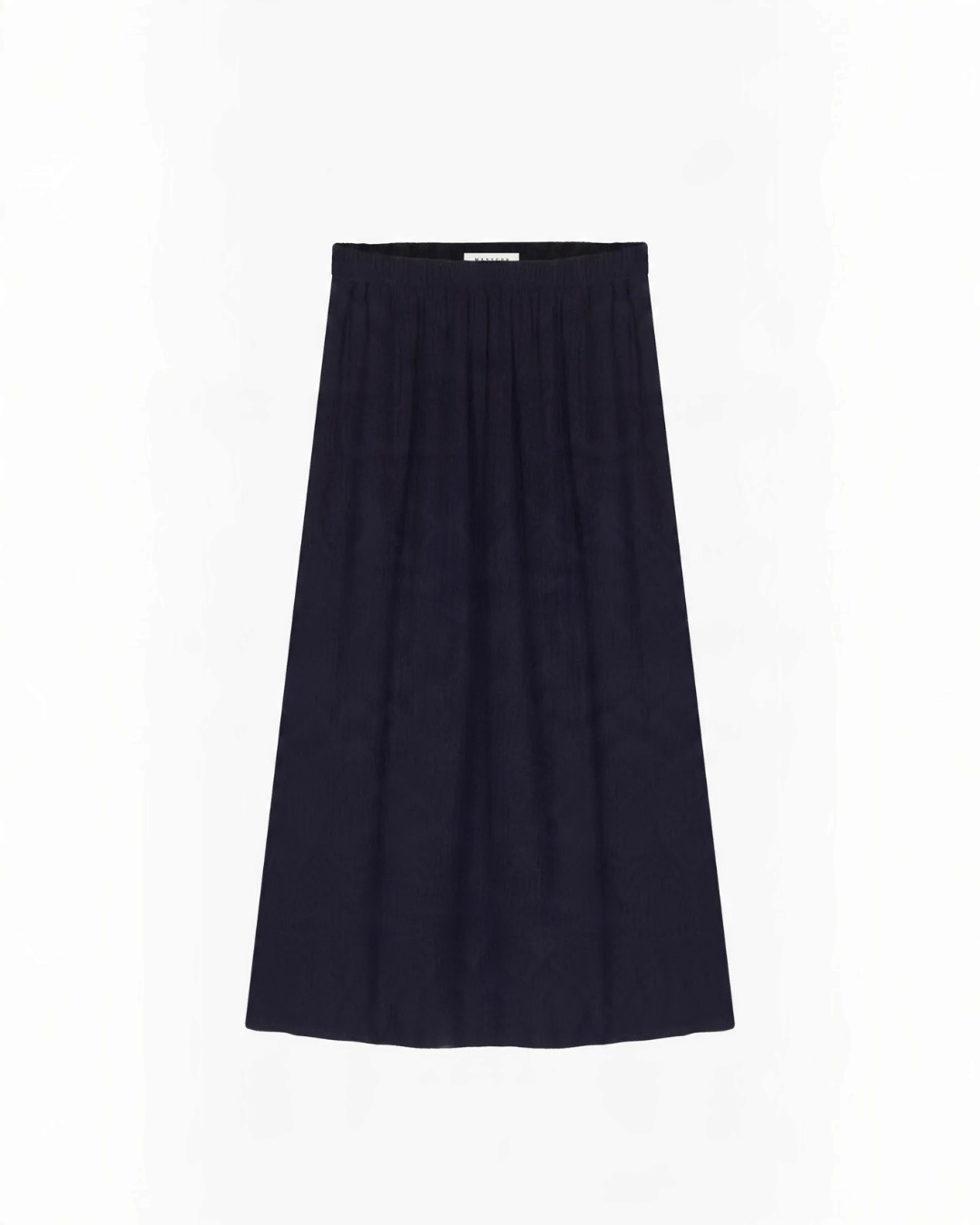 Jupe midi Merci Paris Masscob Adele bleu marine en mélange de coton et laine avec une silhouette froncée fluide