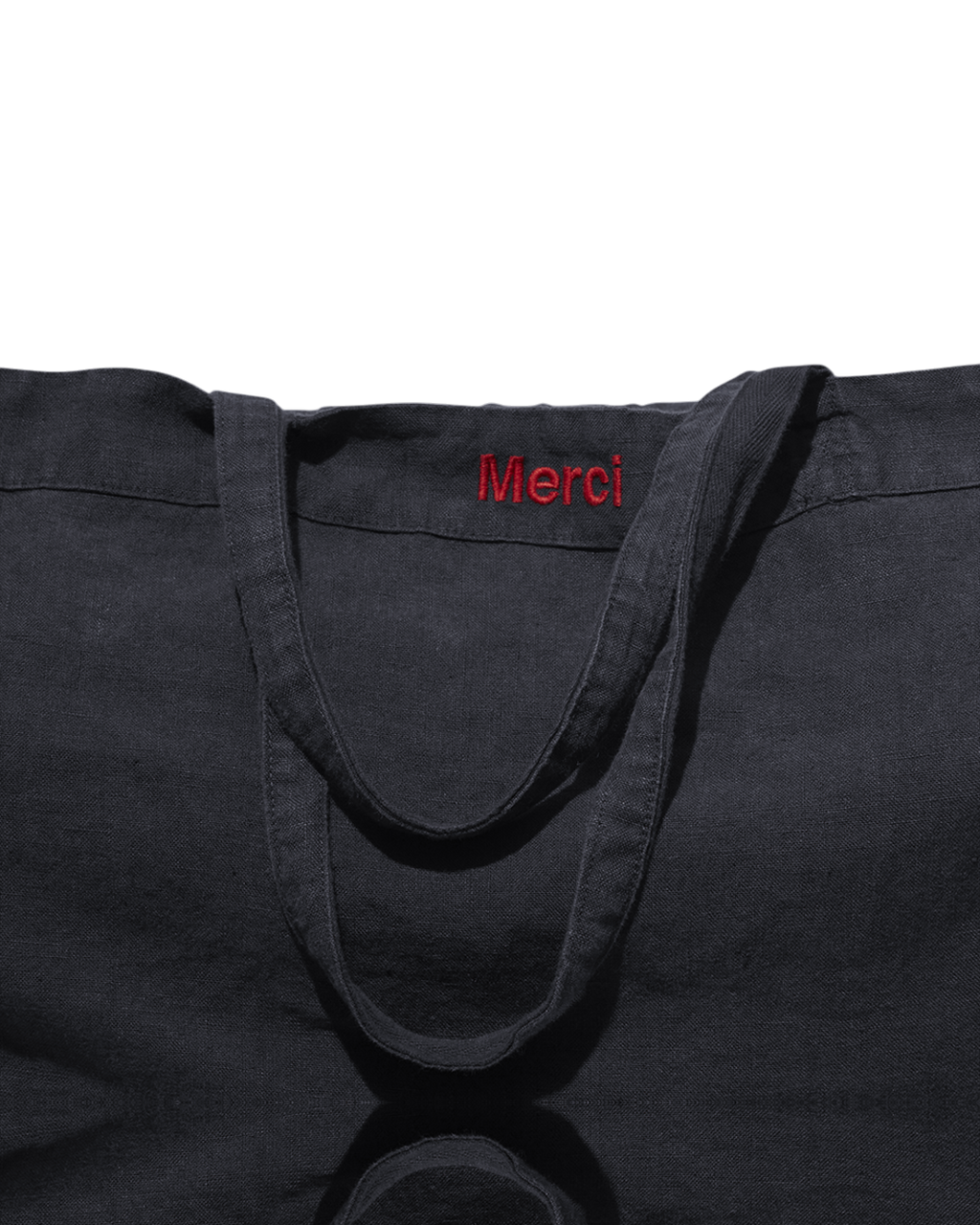 Cabas Merci Paris en lin lavé bleu encre avec broderie rouge et anses robustes