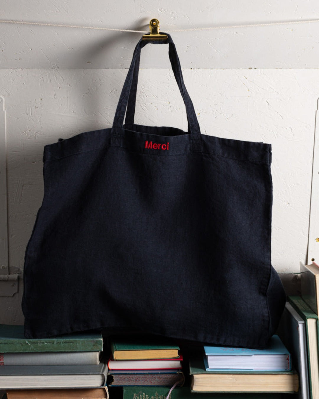 Merci - Washed linen Merci shopping bag - Ink Blue