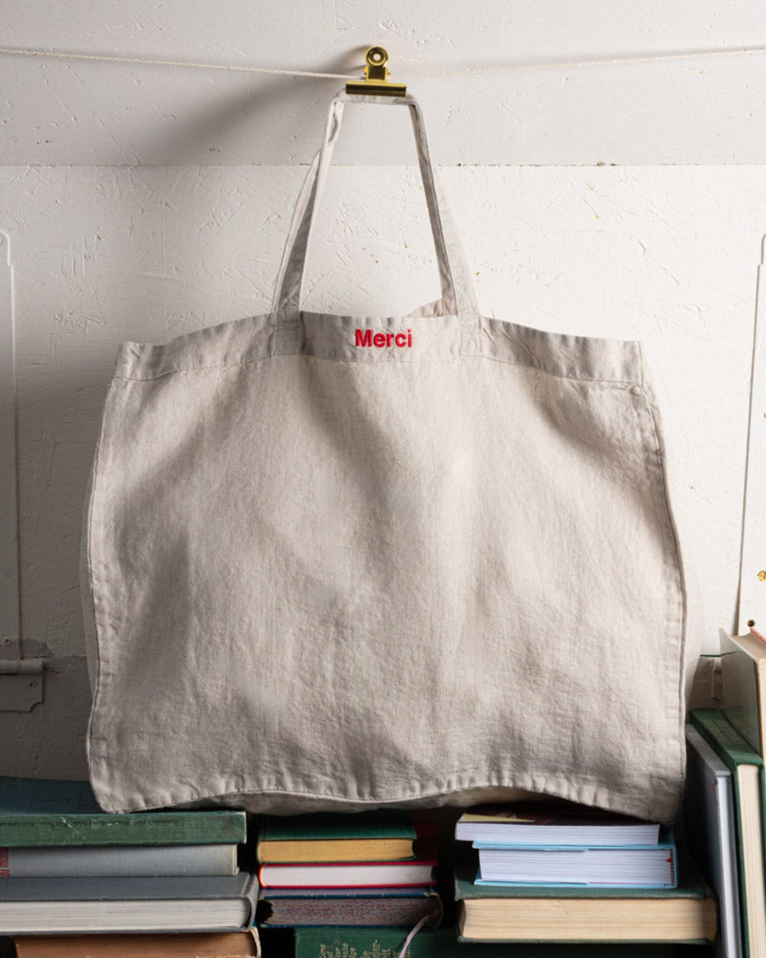 Merci - Washed linen Merci shopping bag - Stone