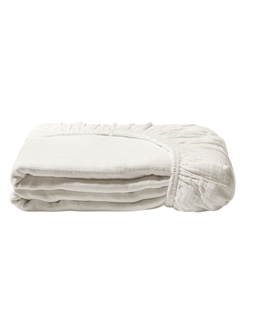 Drap-housse Merci Paris en gaze de coton blanc de Meudon avec un aspect froissé naturel et élastique intégré