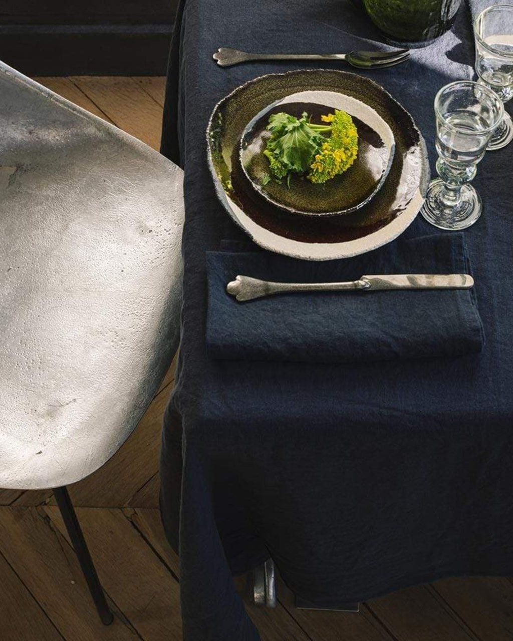 Merci - Washed linen tablecloth - Ink Blue