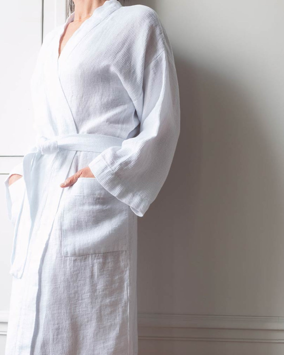 Merci - Linen bathrobe - Honeycomb - Optical White