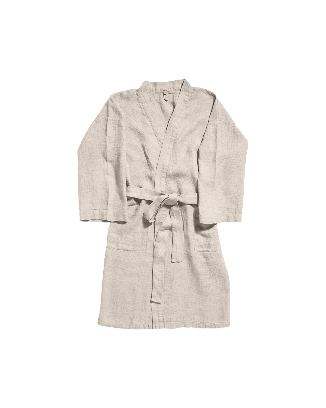 Peignoir Merci Paris en lin nid d'abeille couleur pierre avec ceinture et poches, style doux et confortable
