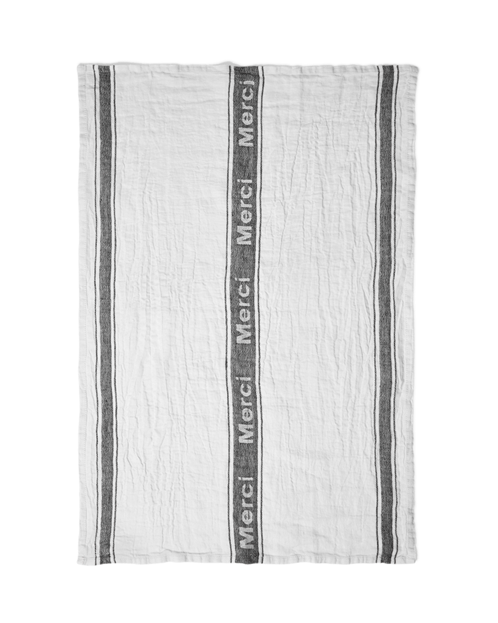 Merci - Washed linen tea towel - White and black