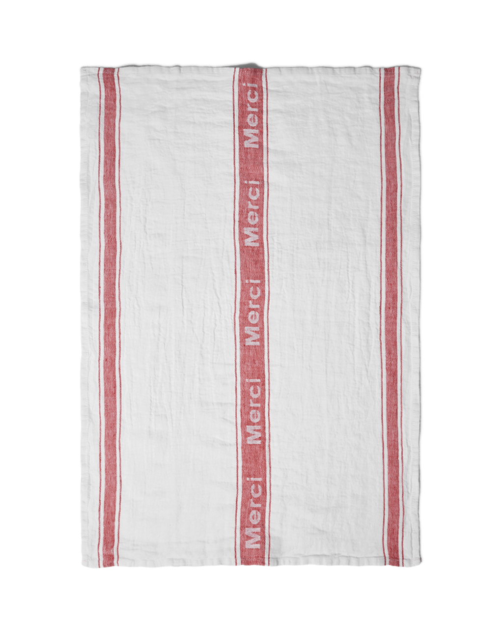 Merci - Washed linen tea towel - White and red
