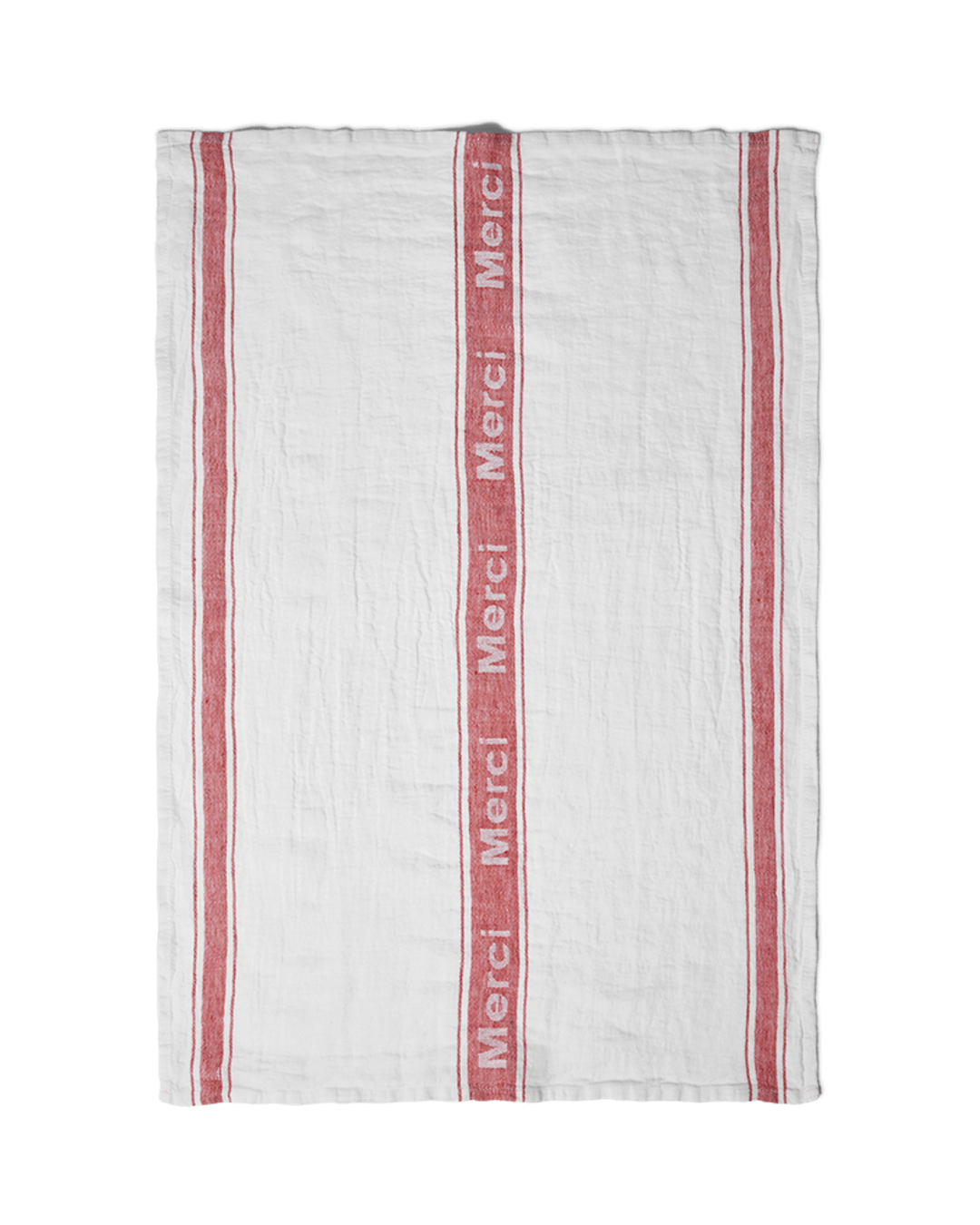 Merci - Washed linen tea towel - White and red