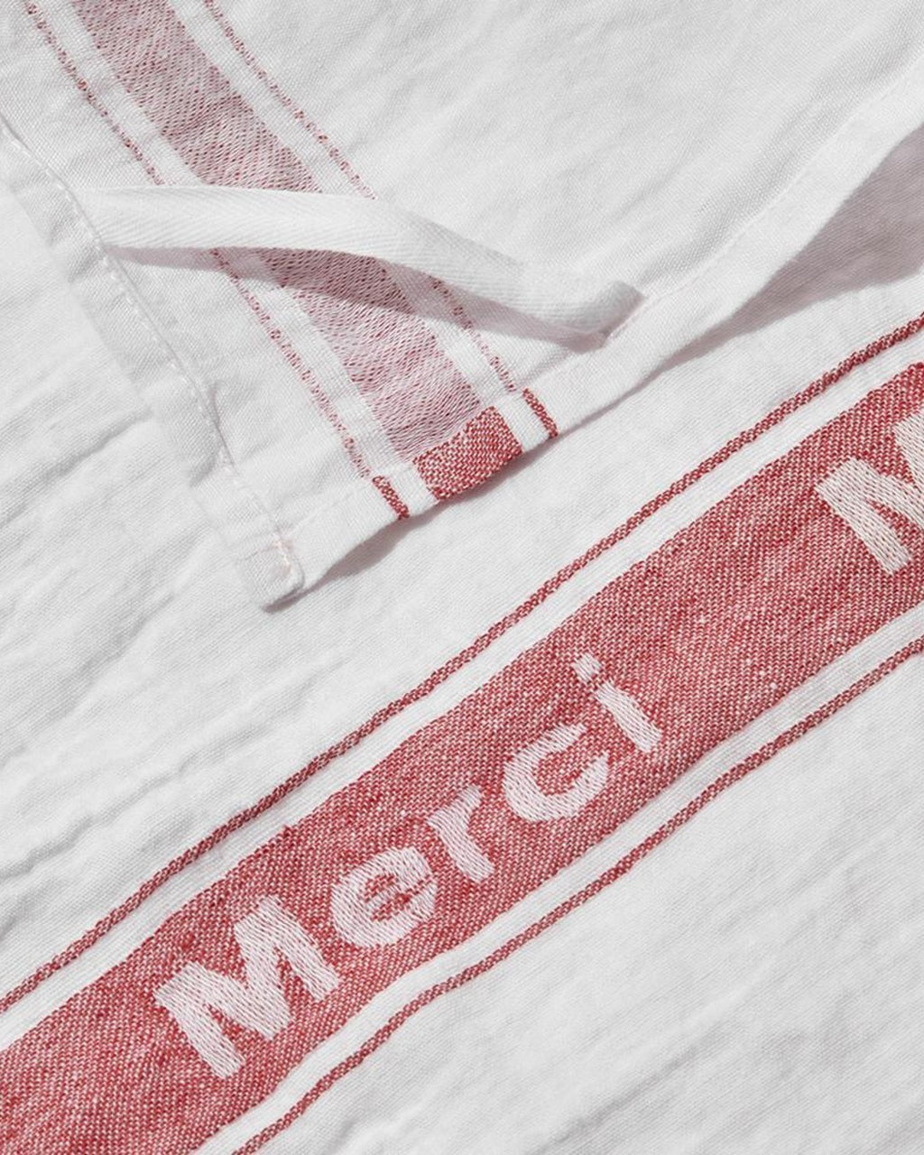 Merci - Washed linen tea towel - White and red