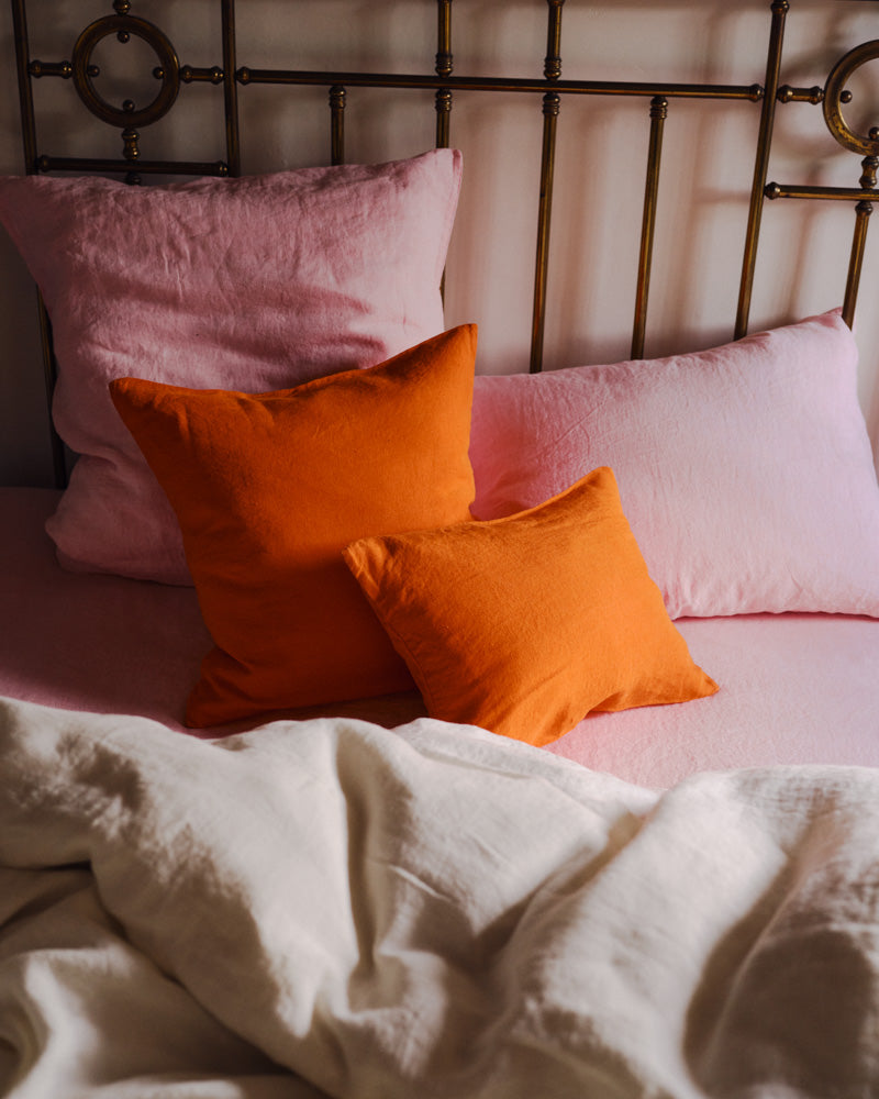 Merci - Washed linen pillowcase - Zest Orange