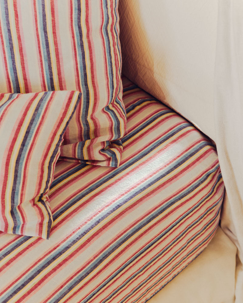 Merci - Washed linen fitted sheet - Parasol Stripes