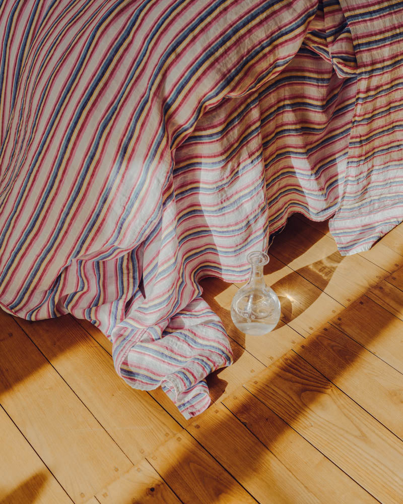 Merci - Washed linen flat sheet - Parasol Stripes