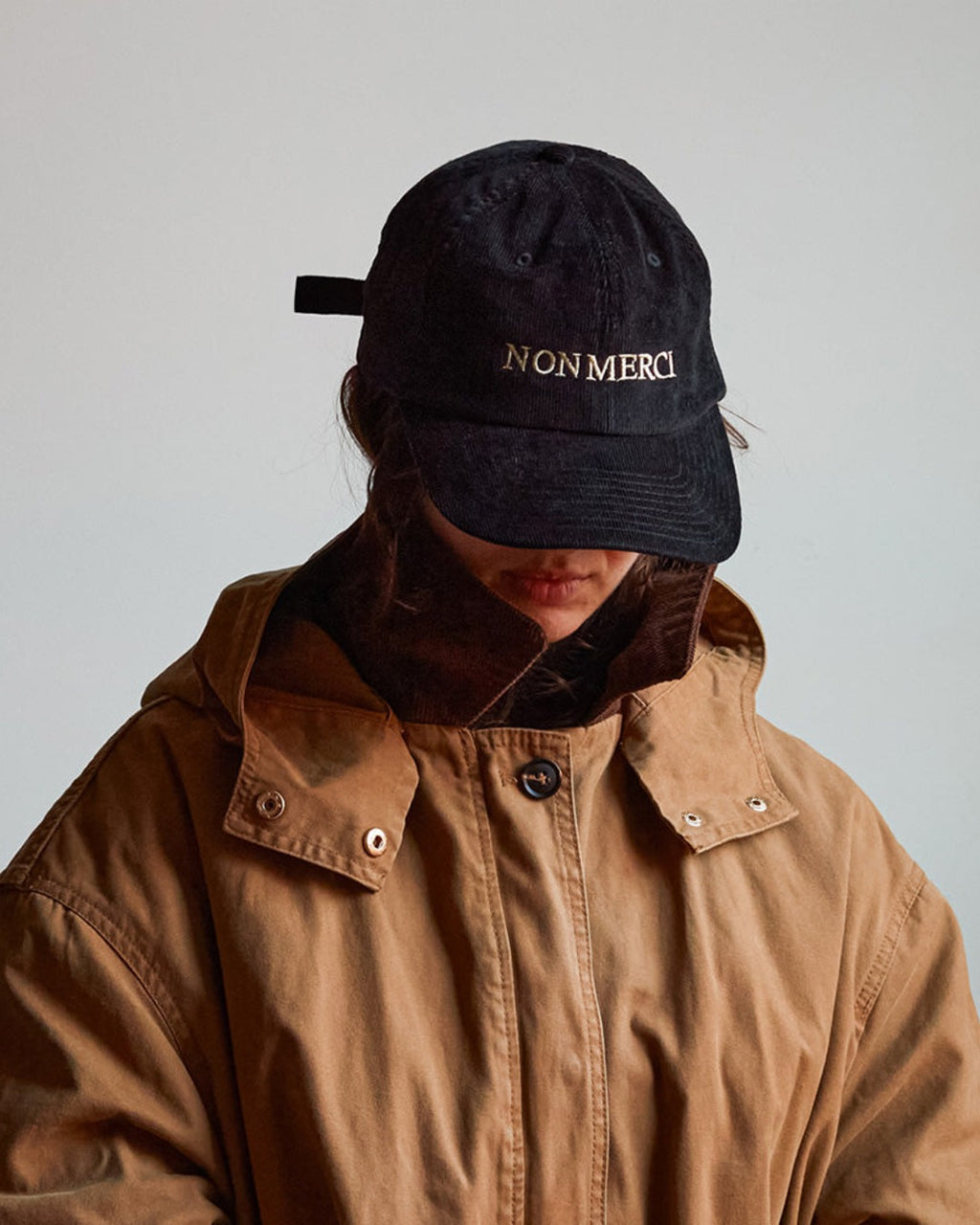Merci - Casquette Brodée Non Merci - Velours Noir